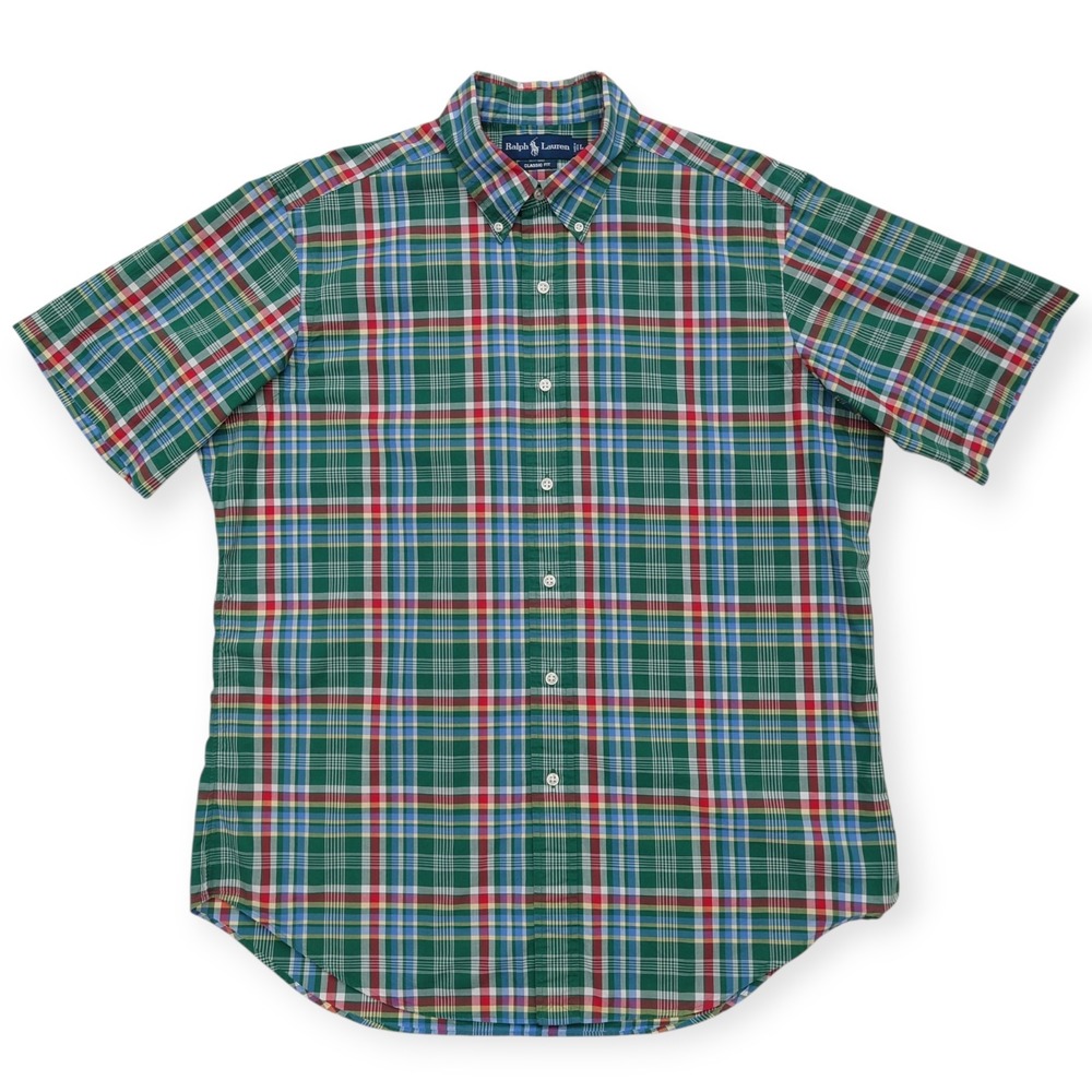 POLO Ralph Lauren Madras Plaid Button-Up Shirt Mens L Classic Fit Cotton No Pony